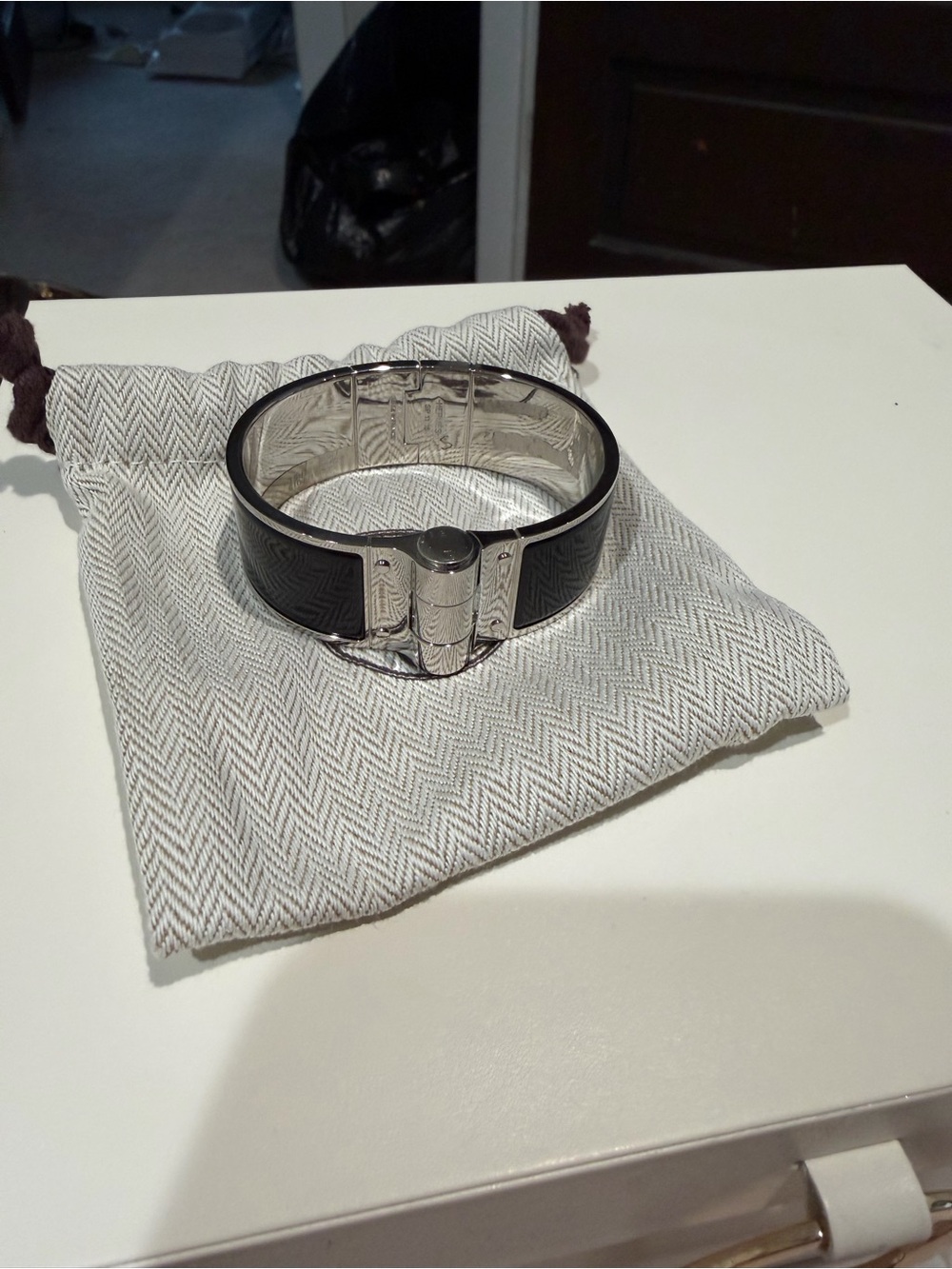 Hermes Black & Silver Buckle Bracelet